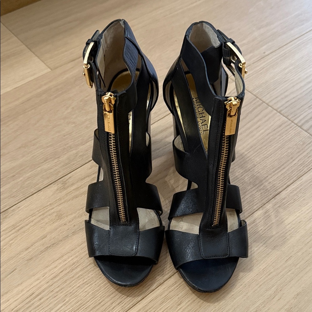 Michael Kors Black and Gold Strappy Heels